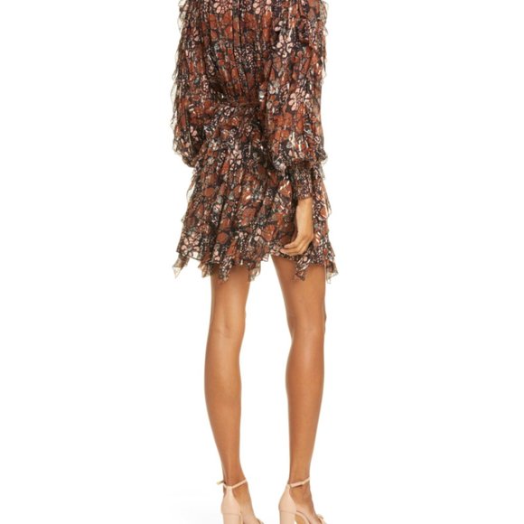 Ulla Johnson - Natalia Metallic Shibori Long Sleeve Silk Blend Dress - Picture 3 of 6